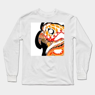 kawaii parrot in mexican orange pattern in totonac folk tattoo art Long Sleeve T-Shirt